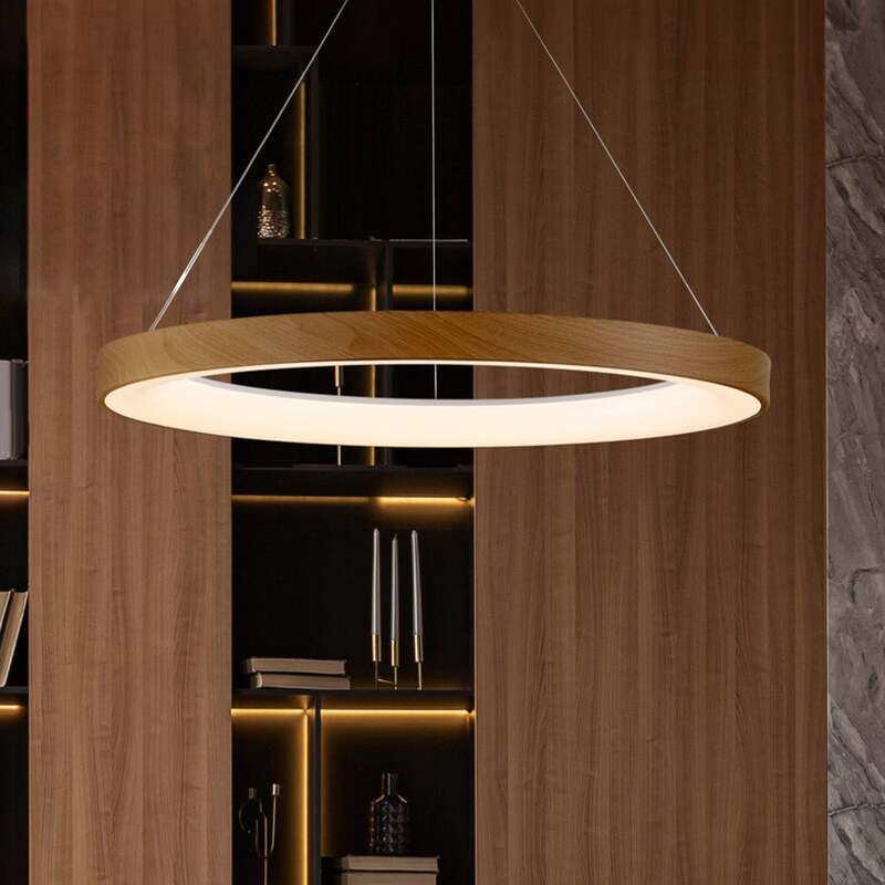 LED-Hängeleuchte Niseko II 65cm Holzfarben mit Fernbedienung dimmbar - 8435153285752