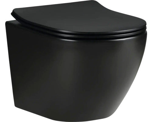 form&style Wand-WC SAMAR Tiefspüler schwarz matt mit WC-Sitz ohne Spülrand - 4306516378227