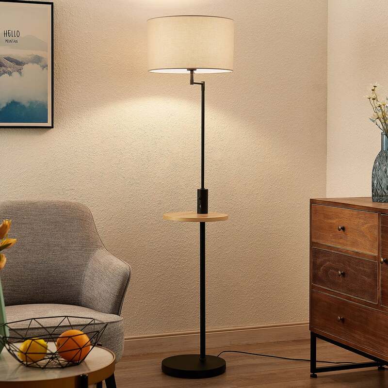 Lindby Stehlampe Zinia LED Lampe mit Ablage USB-Anschluss schwarz 160cm hoch - 4251911702422