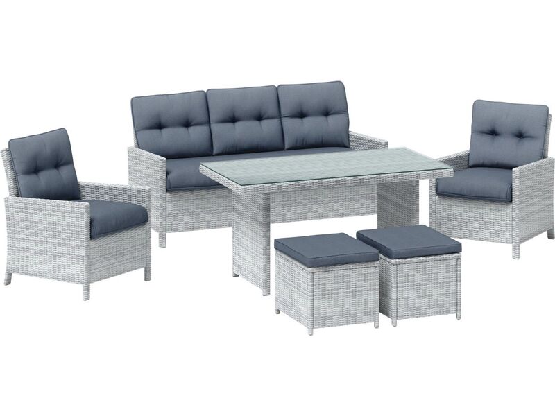 Loungegruppe Luciara 6-teilig Gartenmöbel Stahl Polyrattan Hellgrau-Anthrazit - 4007875112629