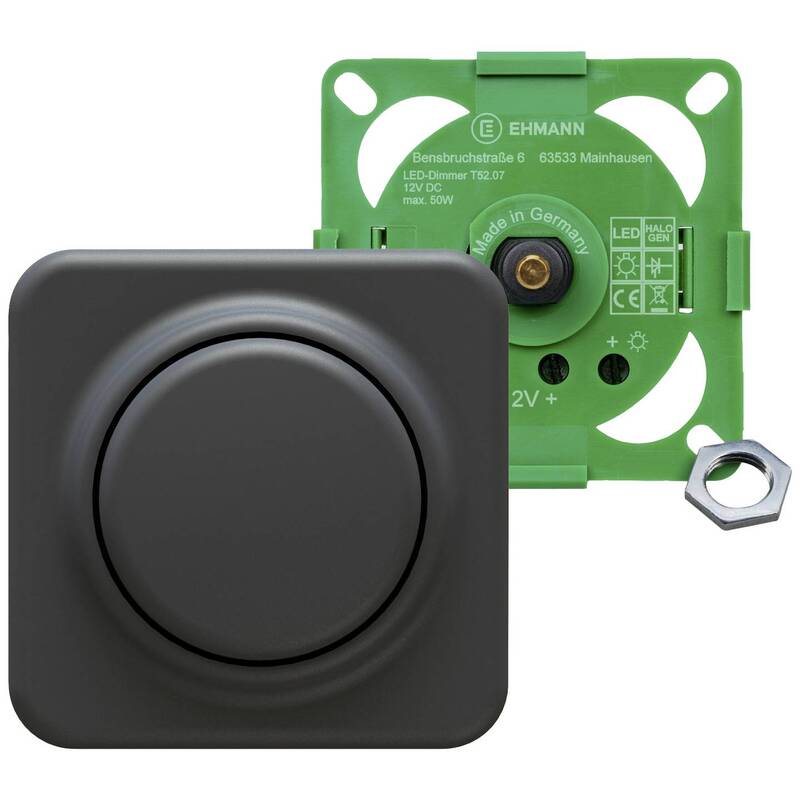 Ehmann Drehdimmer Dimmer Lichtdimmer Dimmschalter 50W 15V Schwarz 54x54x33mm - 4012096009009