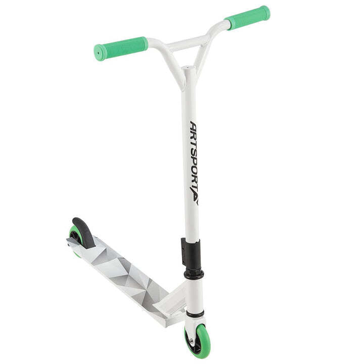 Stunt Scooter für Kinder 360° Lenker 100 mm Rollen Stuntroller Tricks grün weiß - 4260565526360