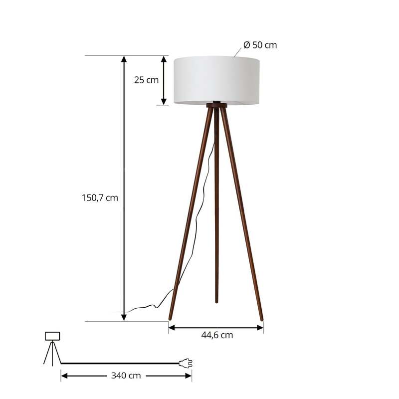 Lindby Stehleuchte Charlia 150 cm weiß Walnussholz E27 15 W mit Schalter - 4255830903090