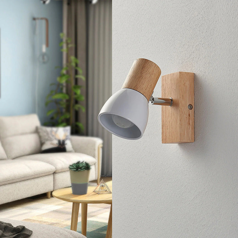 Lindby Wandlampe Thorin LED Strahler dimmbar Holz Metall weiß 14cm hoch 8cm - 4251096535730