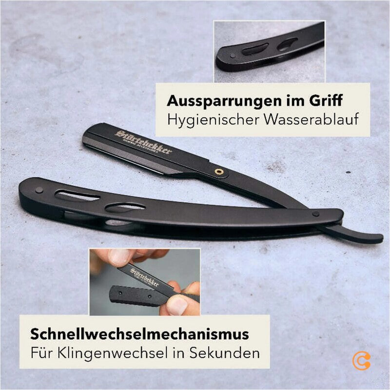 Störtebekker Rasiermesser Rasierer Bartrasierer 10 Klingen Echtleder Reiseetui - 4260554490139