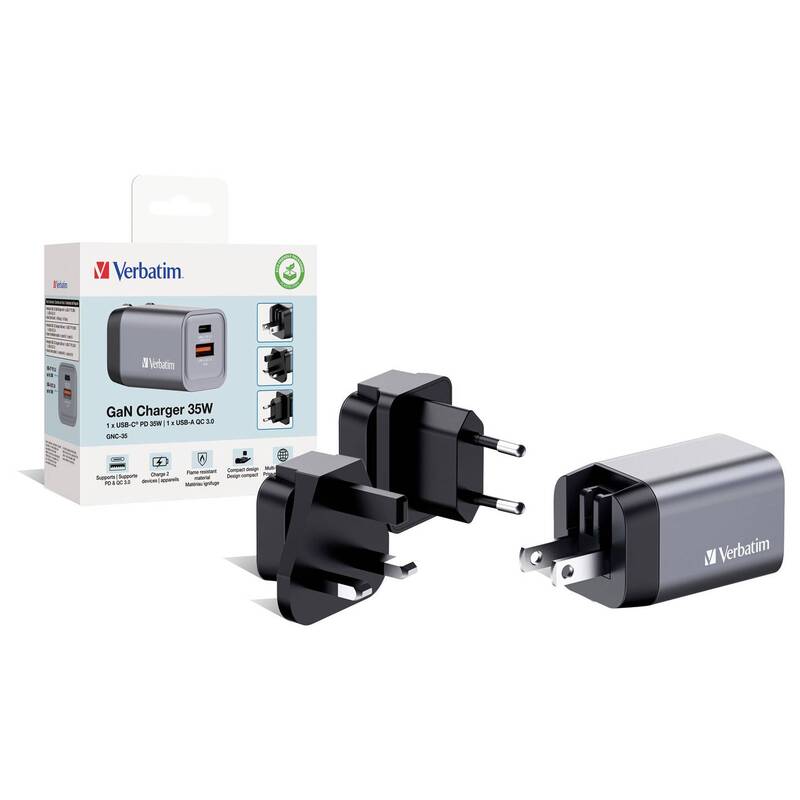 Verbatim Reiseladeadapter Ladegerät GaN USB-C USB-A Grau Smartphone Tablet - 23942322009