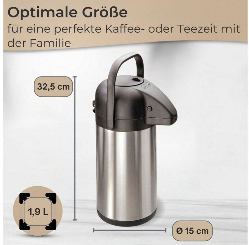 Mato Thermokanne Edelstahl schwarz 1,9l Pump-Isolierkanne für Getränke 350mm - 4260027921771