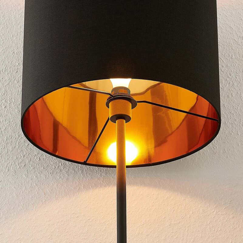 Lindby Stehleuchte Nymar schwarz-gold Lampe Leuchte LED E27 179cm Stoff Metall - 4251096578058
