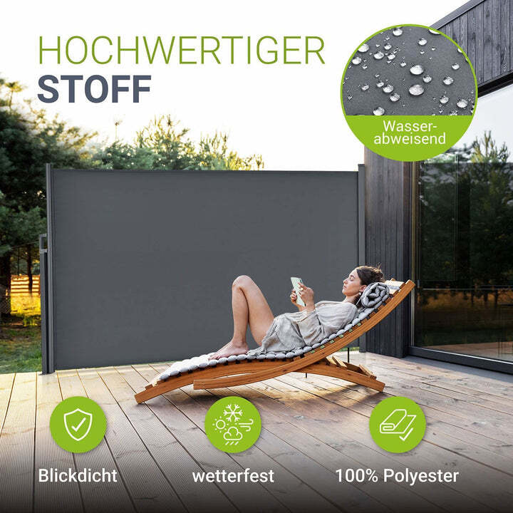 Seitenmarkise Dubai Sichtschutz Garten Terrasse Dunkelgrau 300x190cm ausziehbar - 4260304769966