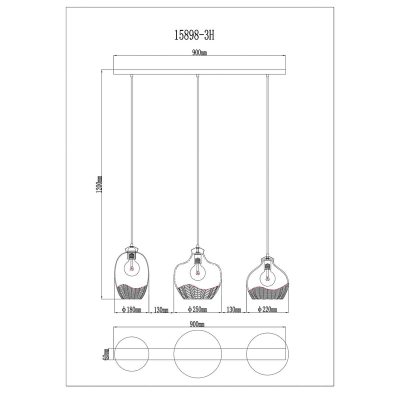 Globo Hängelampe Hängeleuchte Jessica LED Pendelleuchte dimmbar bunt 90cm 3-flg - 9007371475124