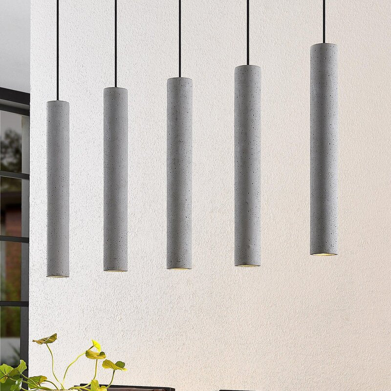 Lindby Pendellampe Hängeleuchte Concretto LED 5-flg dimmbar grau 100cm Beton - 4251096584165