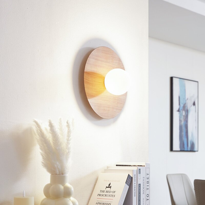 Lindby Wandleuchte Zain Wandlampe Leuchte Lampe holzfarben weiß Glas Ø 33 cm772 - 4251911777208