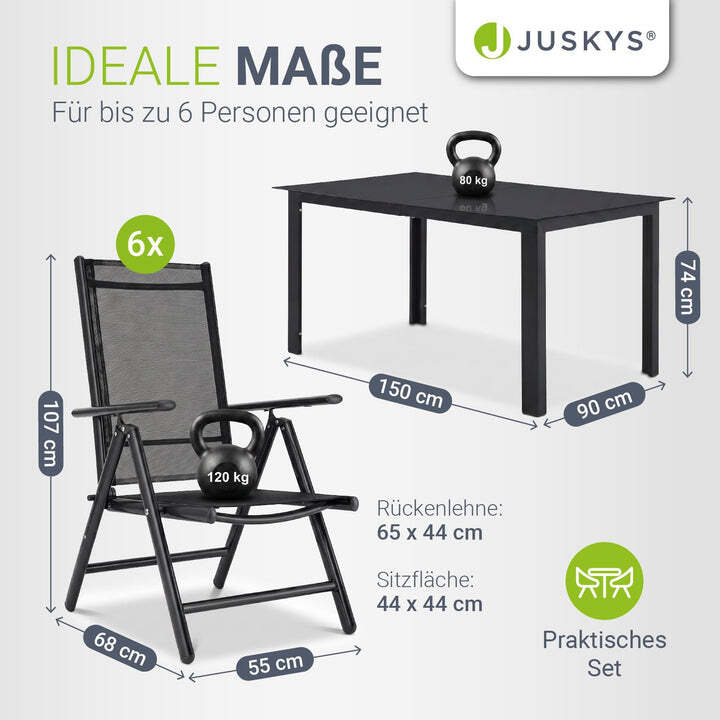 Gartengarnitur Milano 7-teilig Gartenmöbel Set Tisch Stühle dunkelgrau 150x90cm - 4260565523017