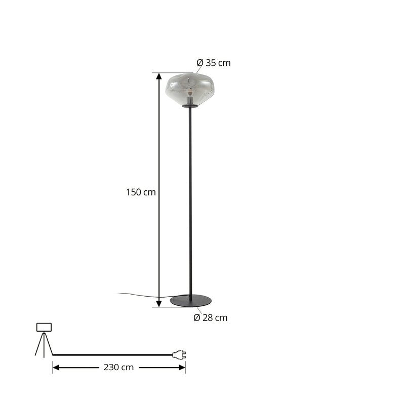 Lindby Stehleuchte Lelia LED Lampe Stehlampe Leuchte grau 150cm Glas Metall - 4251911798708