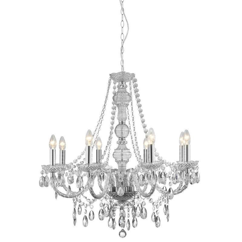 Searchlight Kronleuchter Marie Therese Hängelampe LED 8-flammig chrom 77cm hoch - 5013874412386
