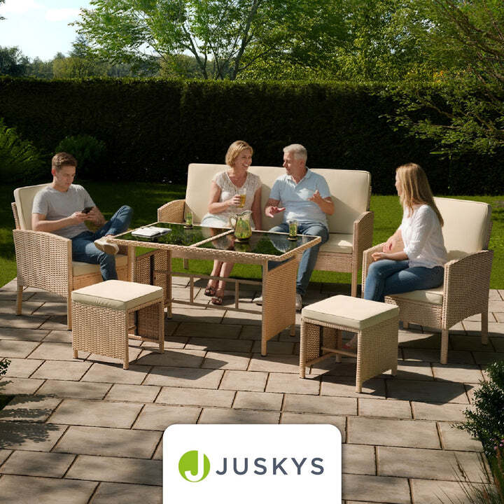 Rattan Sitzgruppe Turin Polyrattan Gartenmöbel Set für 7 Personen mit Kissen - 4262437186627