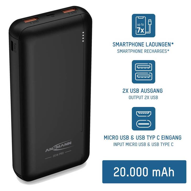 Ansmann Powerbank 20000mAh Akku Ladegerät USB-C Zusatzakku 467g kompakt mobil - 4013674187195