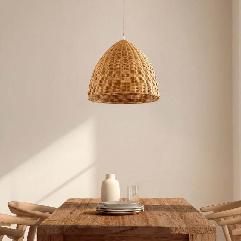 Lindby Hängeleuchte Laverne LED Pendelleuchte Rattan dimmbar beige Ø40cm 35cm - 4255830913648