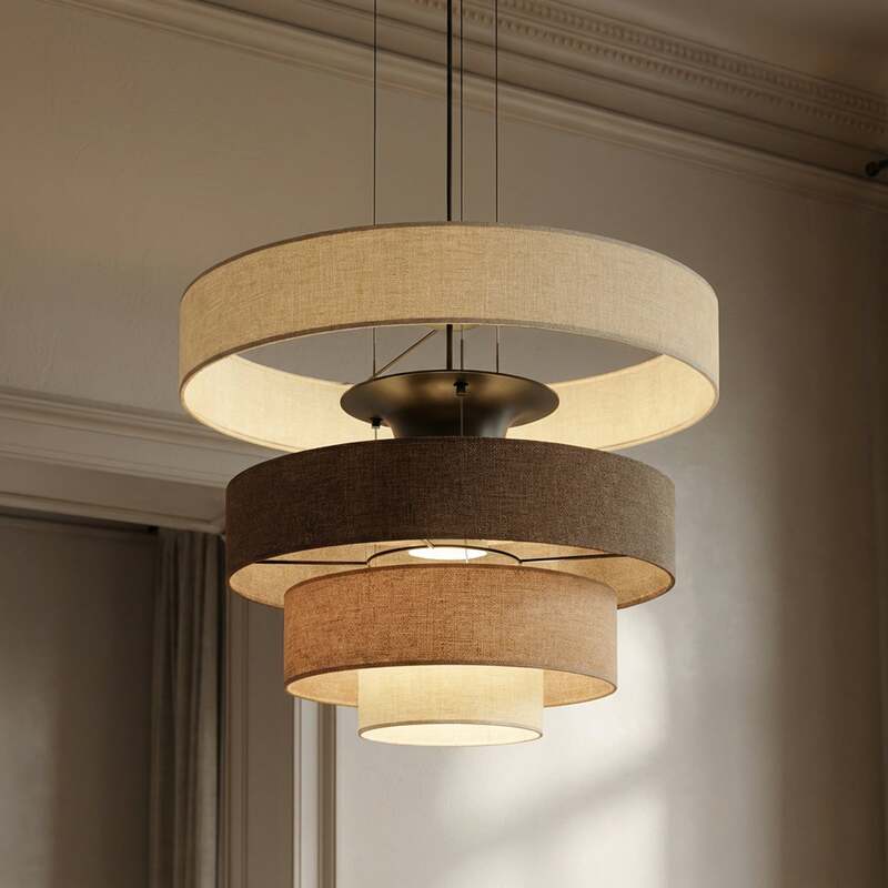 Lucande Pendelleuchte Hängelampe LED Peldano Textil Braun Beige Ø 50 cm warmweiß - 4255830901188