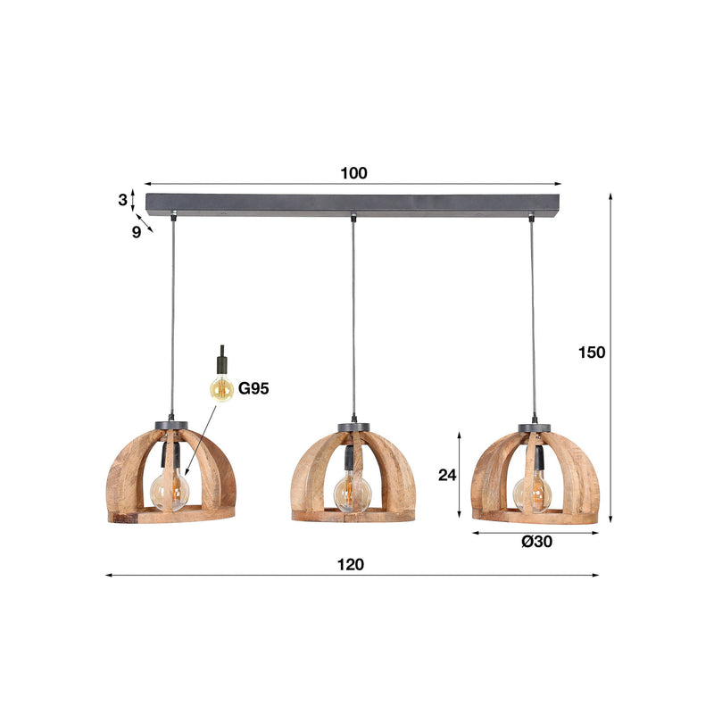 Hängeleuchte Vesterland Mangoholz 3-flammig dimmbar 120 cm E27 IP20 - 8713244083655