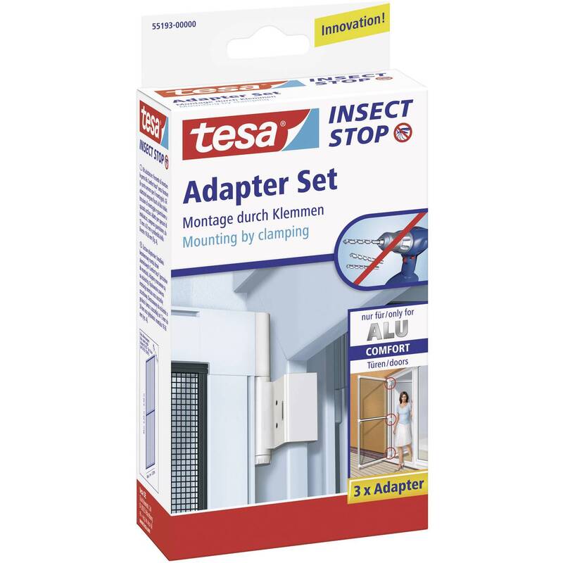 Tesa Fliegengitter Adapter-Set für Alu-Rahmen Comfort, Weiß, 3er Set - 4042448888839