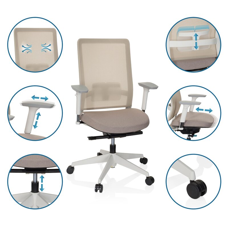 hjh OFFICE Bürostuhl Drehstuhl PURE WHITE Stuhl Schreibtischstuhl Stoff beige - 4251084676193