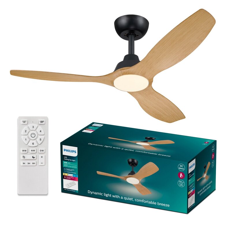 Philips Ventilator Deckenventilator LED Lüfter Olas holz schwarz Fernbedienung - 8720169370012