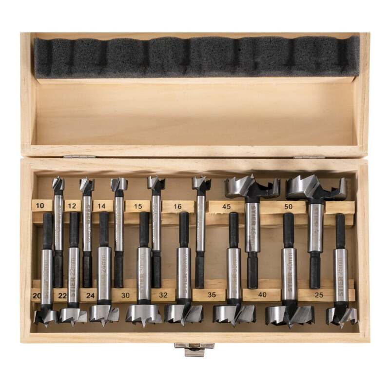 Stier Forstnerbohrer Bohrer Set 15-teilig in Holz-Kassette 10-50mm C45 Stahl - 4251709636229