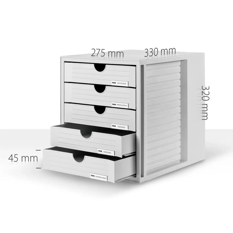 HAN SYSTEMBOX 1450-63 Schubladenbox Grau DIN A4 DIN C4 5 Schubfächer BOX - 4012473145054