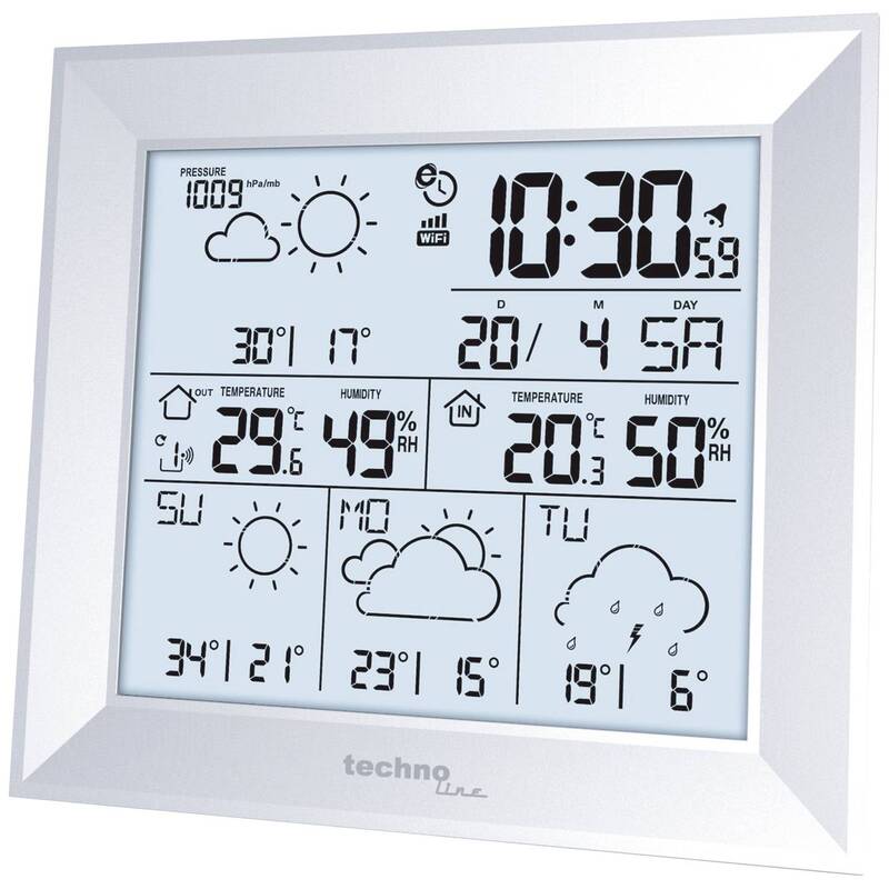 Techno Line WLAN Wetterstation WD2000 mit max 3 Sensoren Außenluftfeuchte Silber - 4029665120003