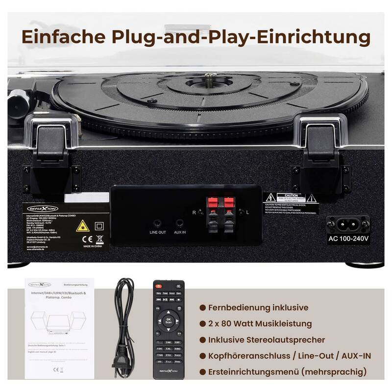 Reflexion HiFi-Tuner DAB+ CD-Player Bluetooth Schwarz elegant 379x329x160mm - 4260664982210