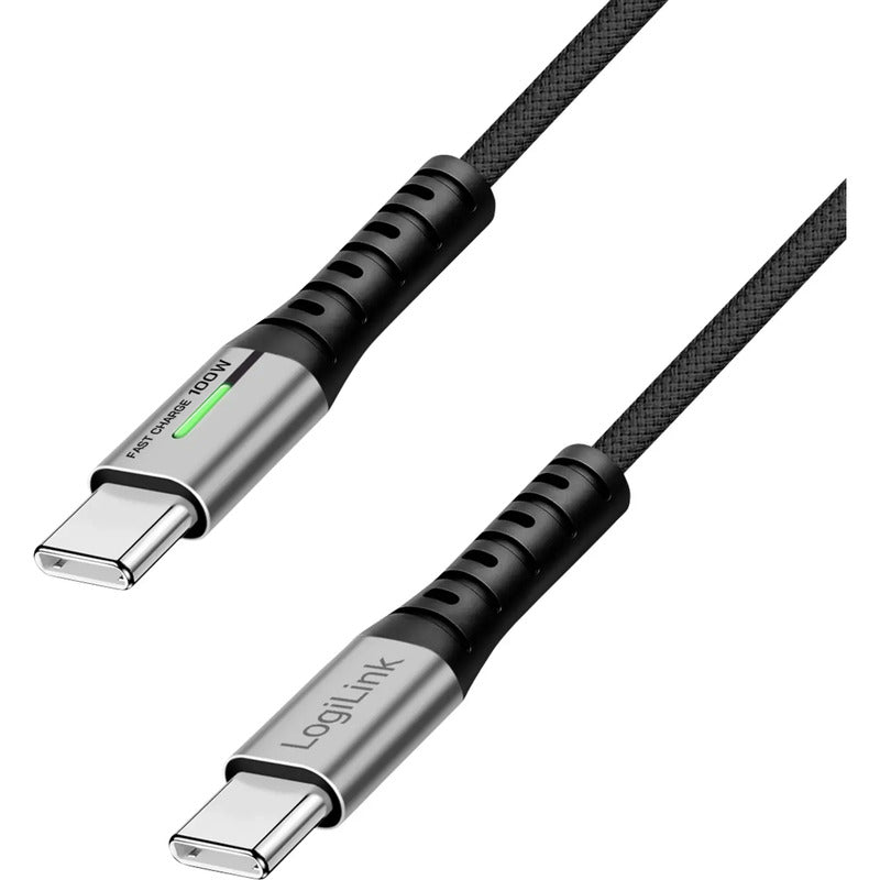 LogiLink USB-C Kabel USB 3.2 Gen2x2 2m Schwarz mit LED 4K UHD Datenkabel 100W - 4052792079913