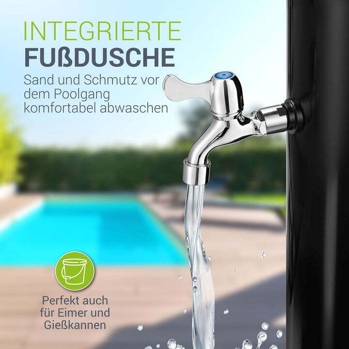 Solardusche Victoria Gartendusche mit großem Regen-Duschkopf 20l schwarz-silber - 4260565523291