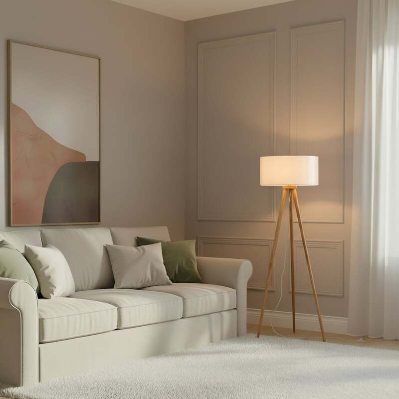 Lindby Stehleuchte Charlia LED Lampe Holz weiß 150cm Stehlampe Leuchte 50cm - 4251096516302