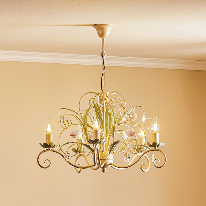 Kronleuchter Luce Hängelampe 5-flammig dimmbar weiß rosa Metall Ø62cm 70cm - 5907812624477
