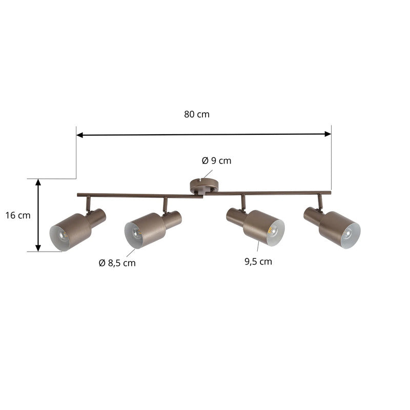 Lindby Deckenstrahler Ovelia LED Strahler dimmbar 4-flg braun 82x9cm IP20 - 4255830920387