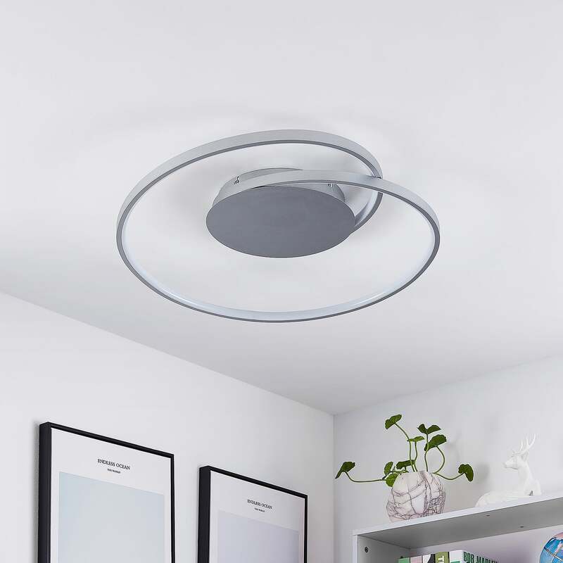 Lucande Deckenleuchte Deckenlampe LED Enesa Silber rund Fernbedienung dimmbar299 - 4251096596564