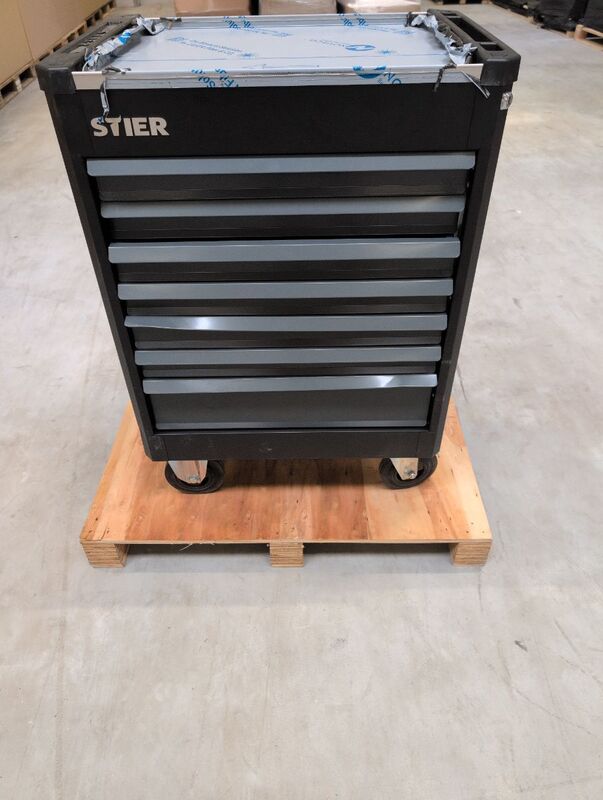 STIER Werkstattwagen Premium Edelstahl-Arbeitsfläche 7 Schubladen schwarz 500kg - 4251709625766