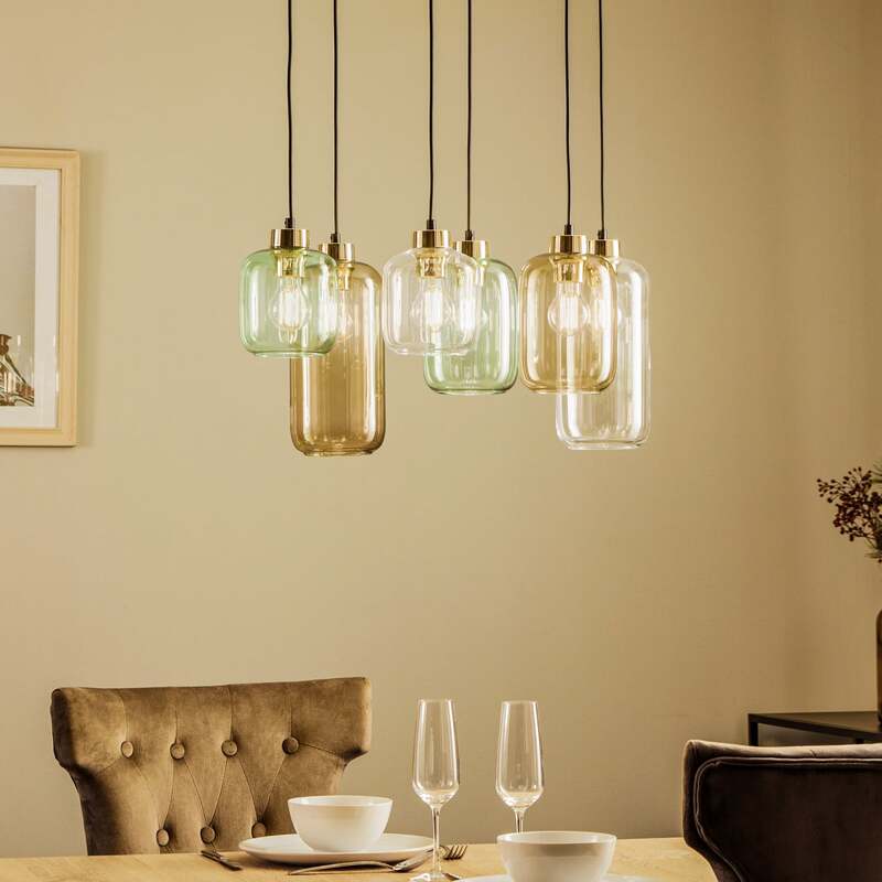 TK-Lighting Hängeleuchte Marco Green 6-flammig LED dimmbar schwarz gold 65x35cm - 5901780533281
