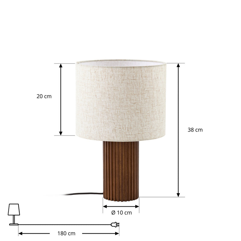 Lindby Tischleuchte Kimiko LED Lampe Leuchte aus Walnussholz beige 38cm hoch - 4255830913754