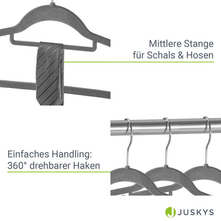 Kleiderbügel Samt Bügel rutschfest grau 50 Stück Garderobe Antirutsch 360° - 4262437181028