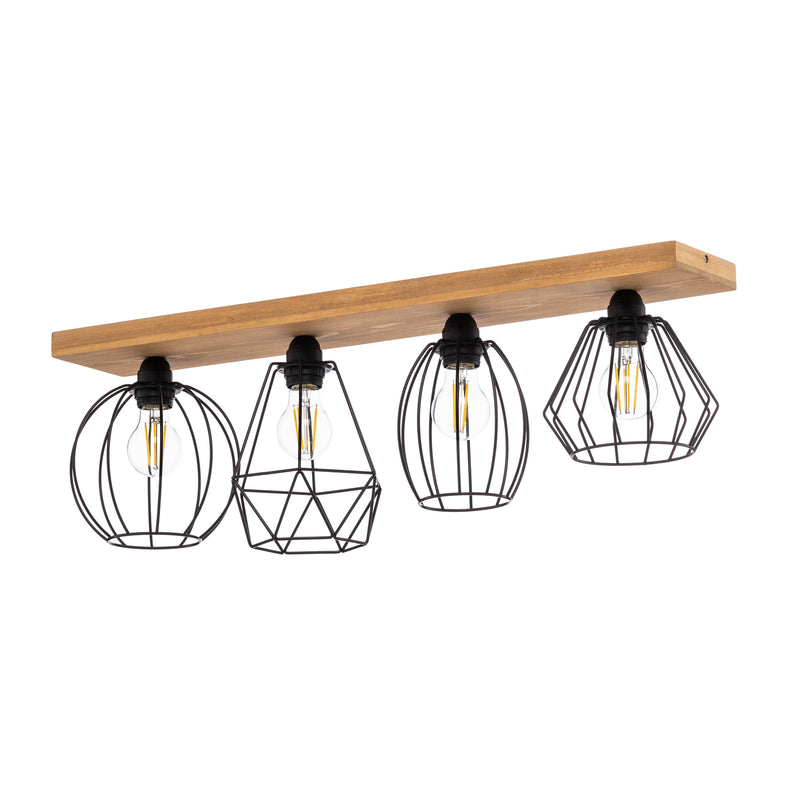 Envostar Deckenlampe Various 4-flg LED dimmbar schwarz Holz 75,6x19cm natur - 4251911754940