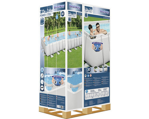 Bestway Aufstellpool Framepool Power Steel eckig 732x366x132cm grau - 4306517616274