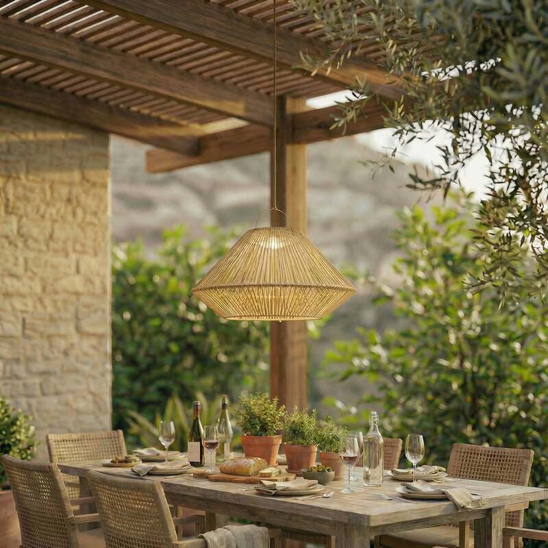 Lindby LED Solar Hängeleuchte Austas dimmbar Garten warmweiß beige Ø50cm IP54 - 4255830909443