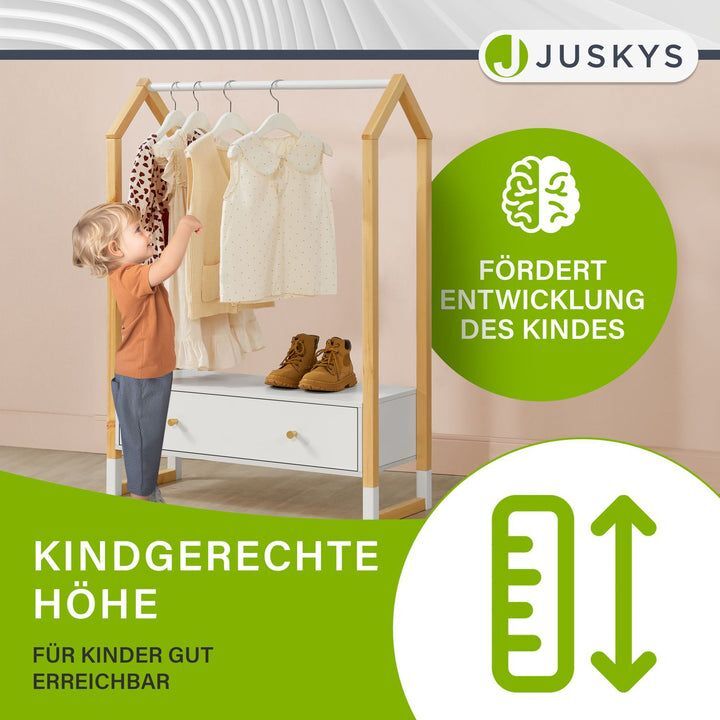 Kinder Kleiderständer Filla Offene Garderobe mit Schublade und Ablage - 4260565529637