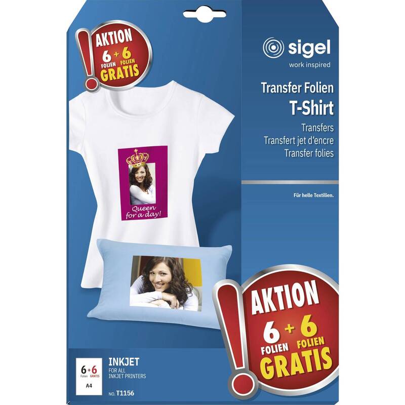 Sigel TShirt Transferfolien Textilfolien helle Baumwolle 12 Stück Inkjet - 4004360849398
