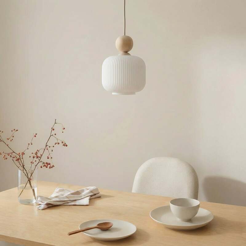 Pendelleuchte Ballo Hängelampe LED dimmbar 1-flammig weiß Ø15cm E14 Glas Holz - 5906135110490