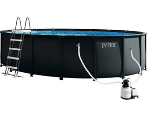 B-Ware Intex Aufstellpool Framepool Ø 549 cm anthrazit Poolset mit Filteranlage Leiter
