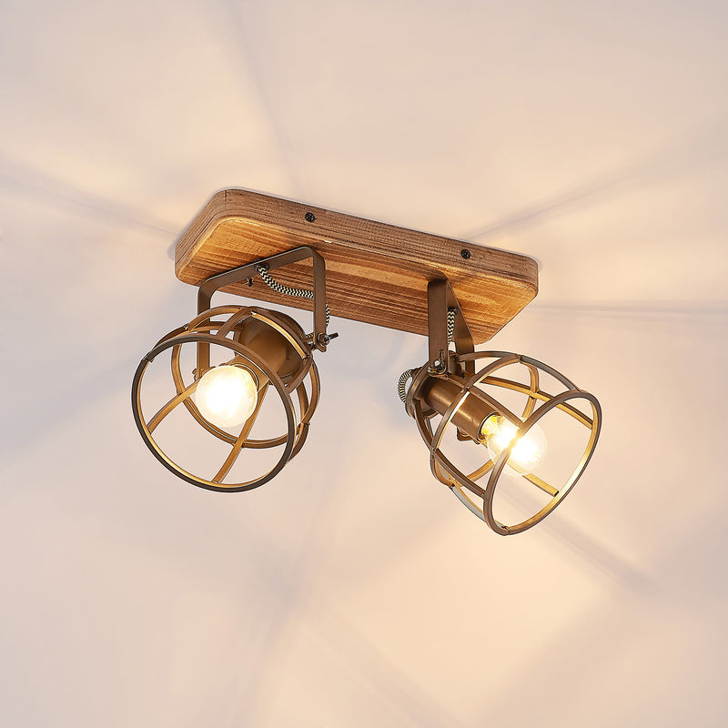 Lindby Deckenstrahler Rutger LED Strahler Holz dimmbar schwarz 2-flammig 36cm - 4251096596076