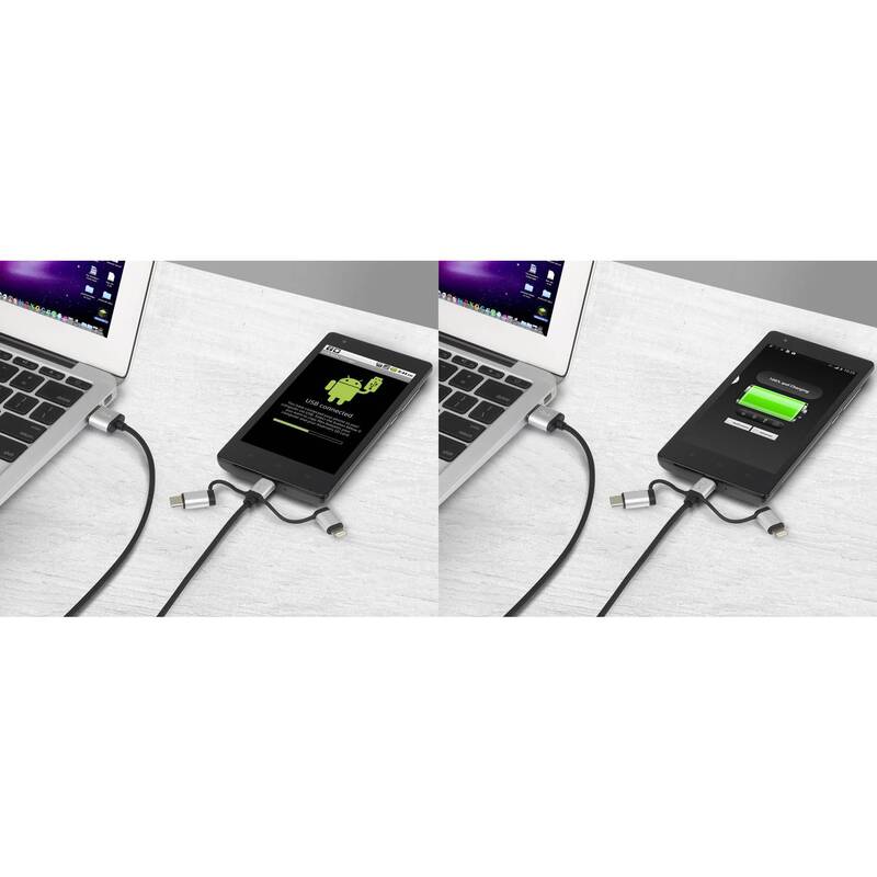 Renkforce USB-Kabel 3-in-1 USB-A USB-C Micro-B Apple Lightning 3m dunkelgrau - 4053199531509